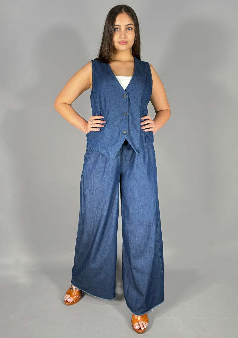 Pantaloni Palazzo Chambray