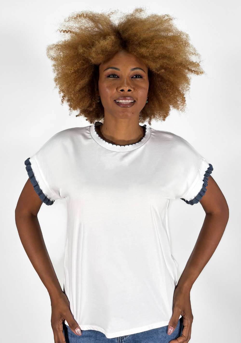 T-Shirt con Riporti in Maglia