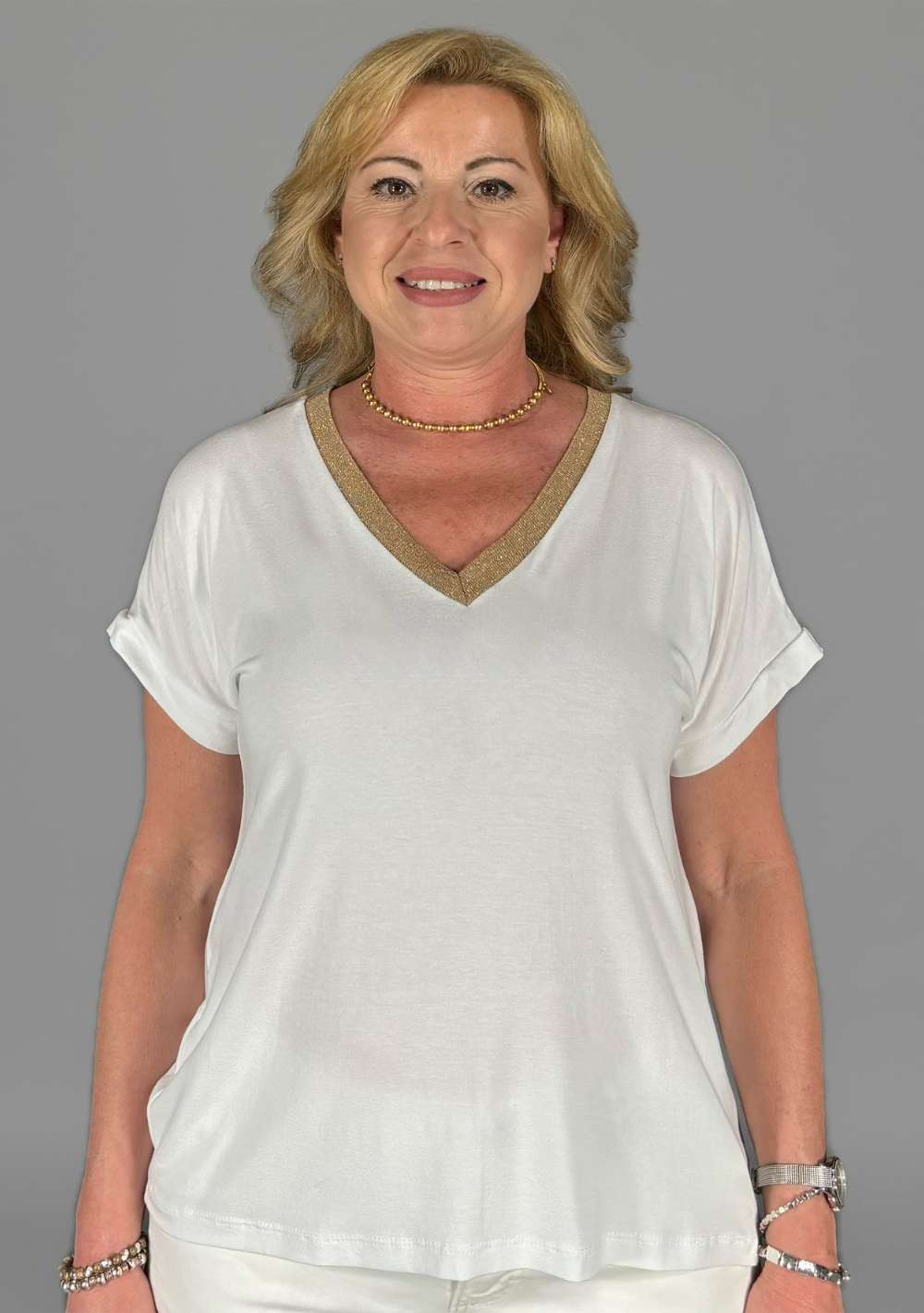 Maglia Scollo a V Riporti Lurex