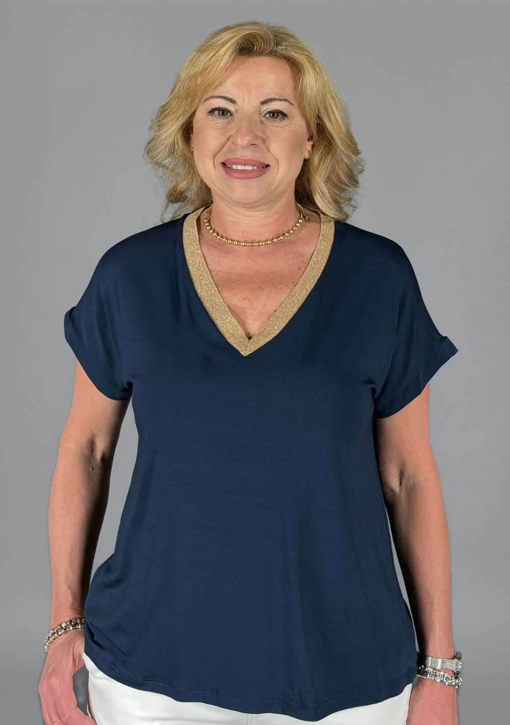 Maglia Scollo a V Riporti Lurex