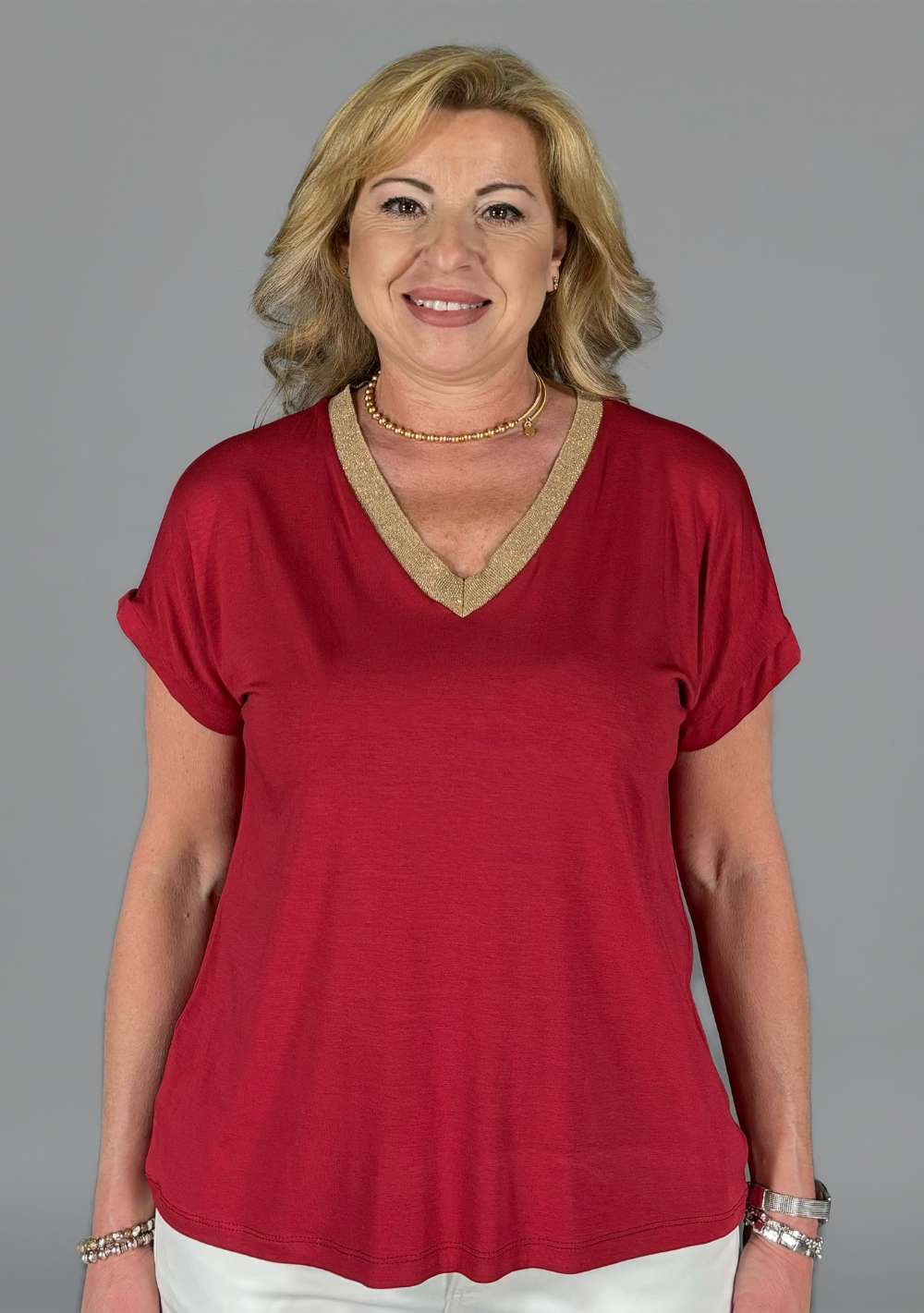 Maglia Scollo a V Riporti Lurex