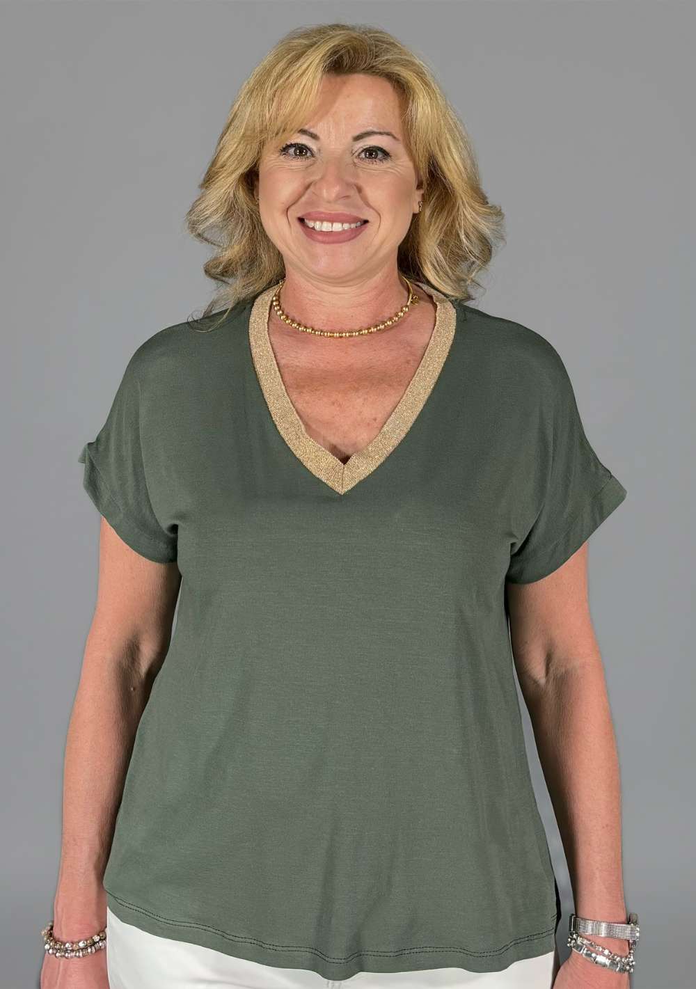 Maglia Scollo a V Riporti Lurex