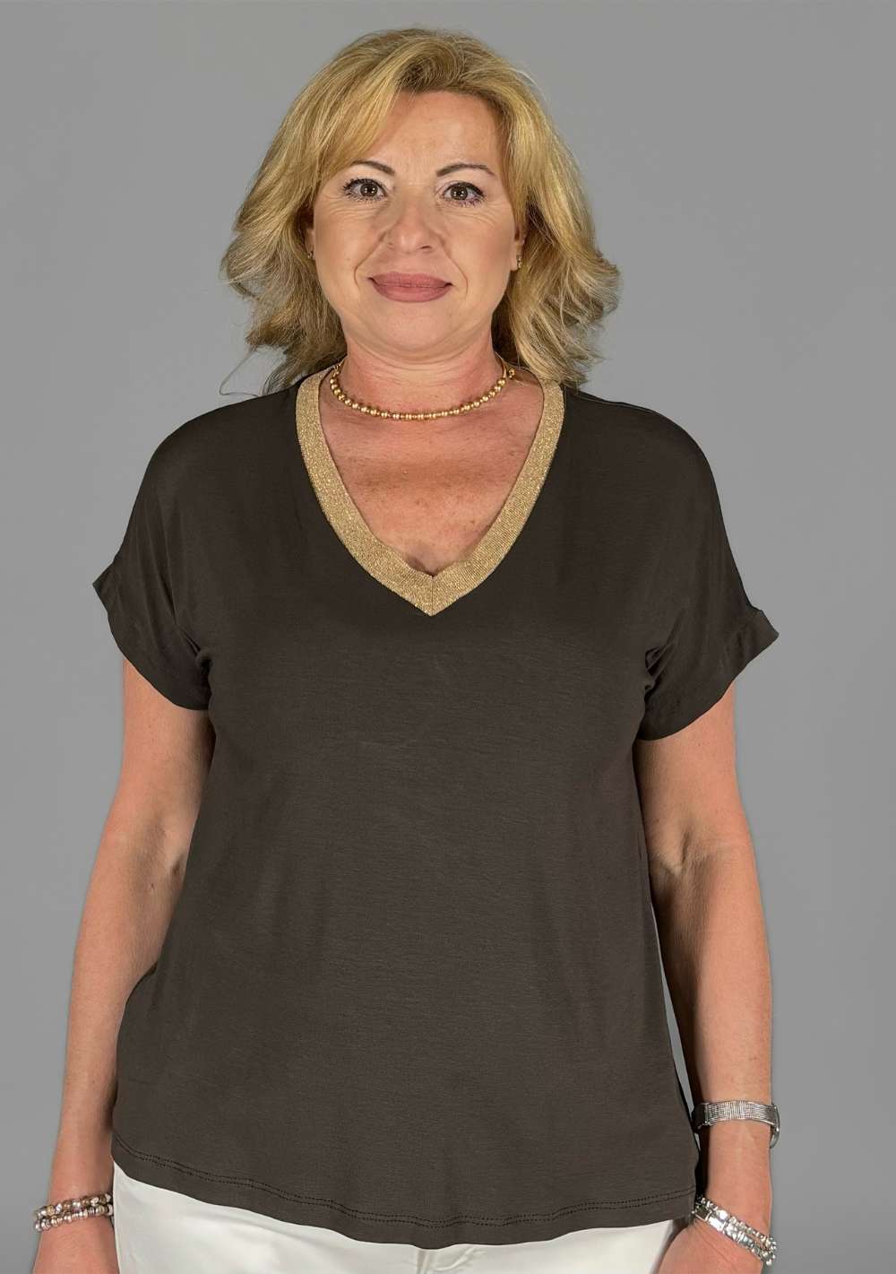 Maglia Scollo a V Riporti Lurex