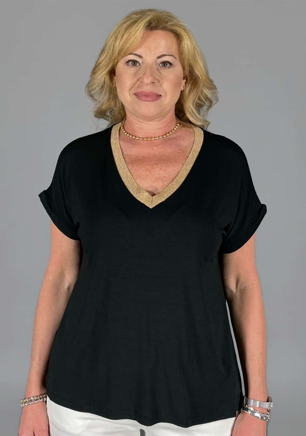 Maglia Scollo a V Riporti Lurex