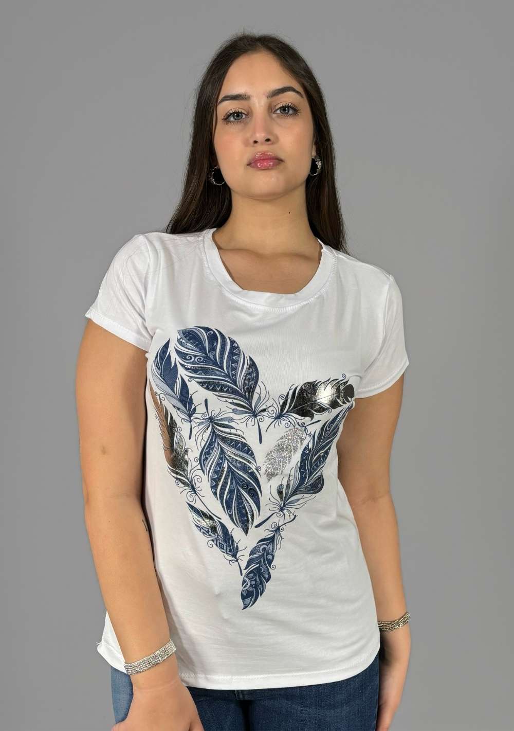 T-Shirt Slim "Cuore con Piume"
