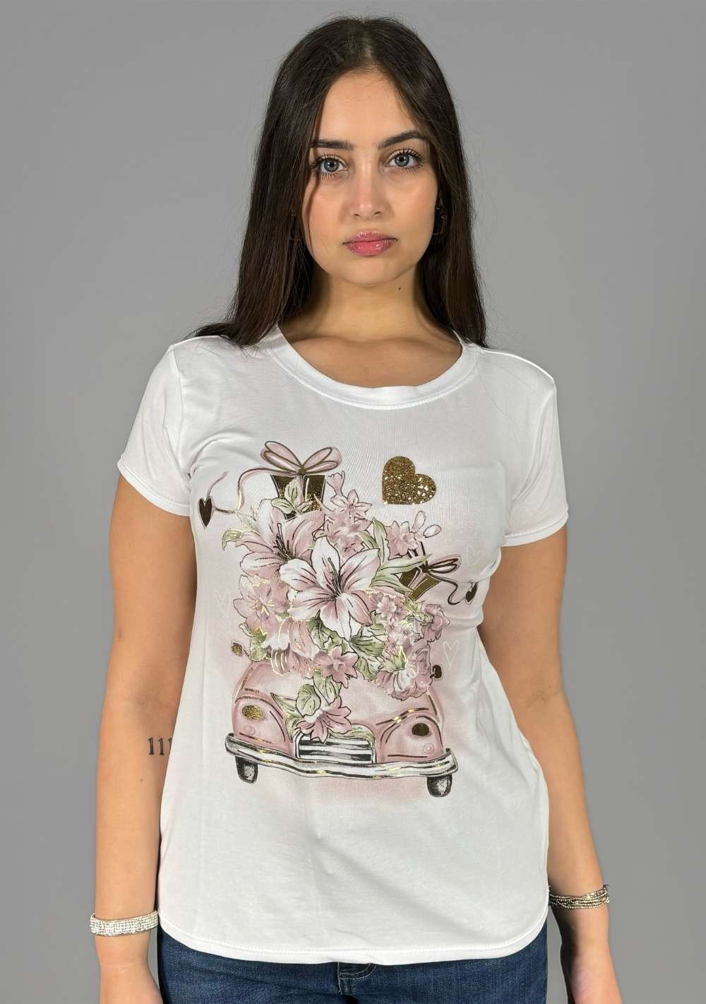 T-Shirt Slim "Auto con Fiori"