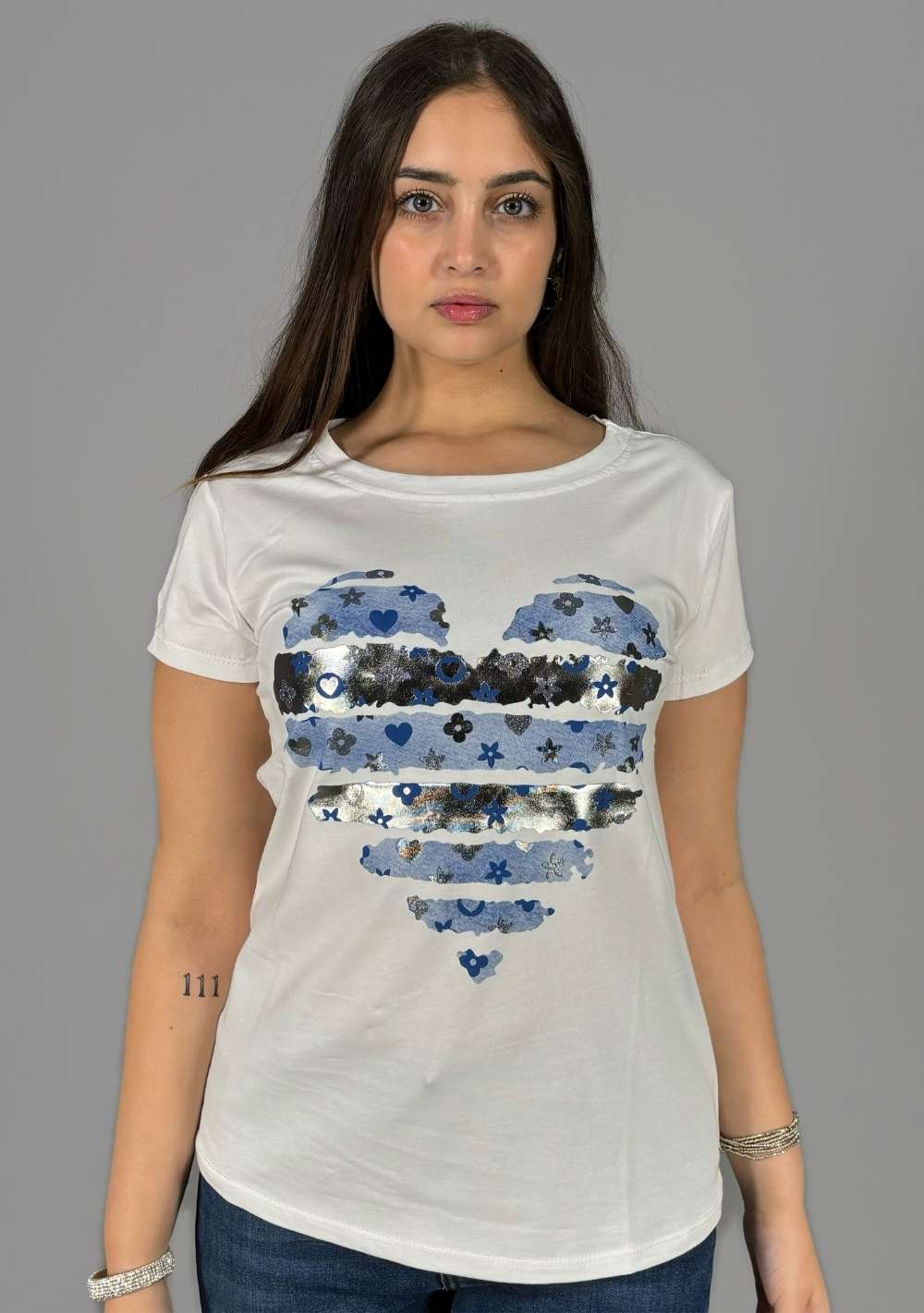 T-Shirt Slim "Cuore a Strisce"