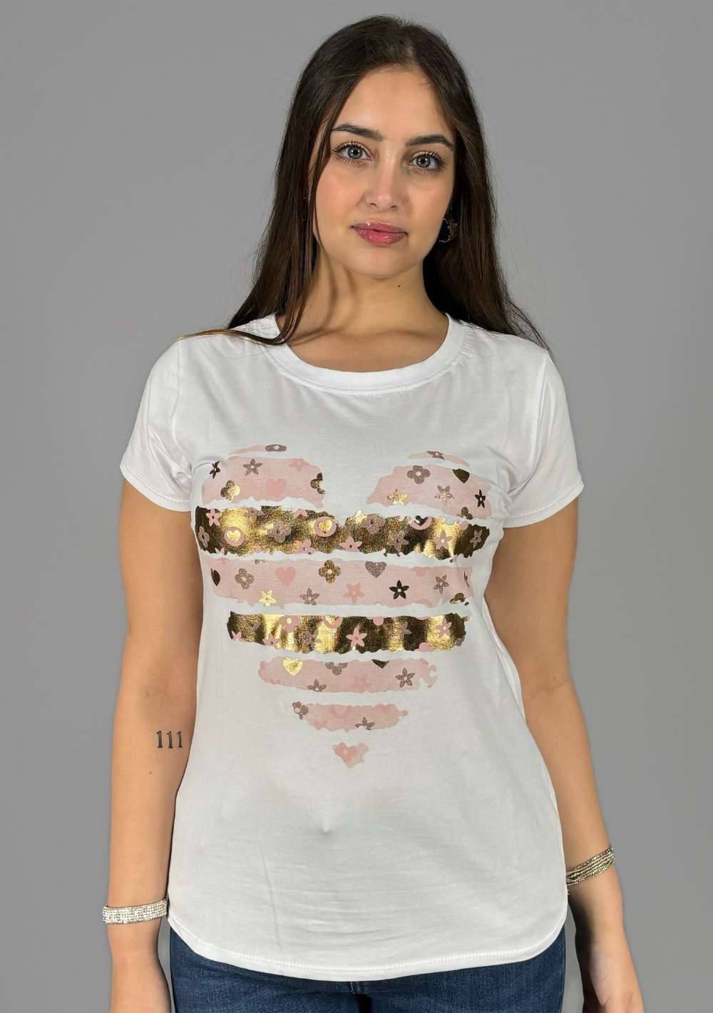 T-Shirt Slim "Cuore a Strisce"
