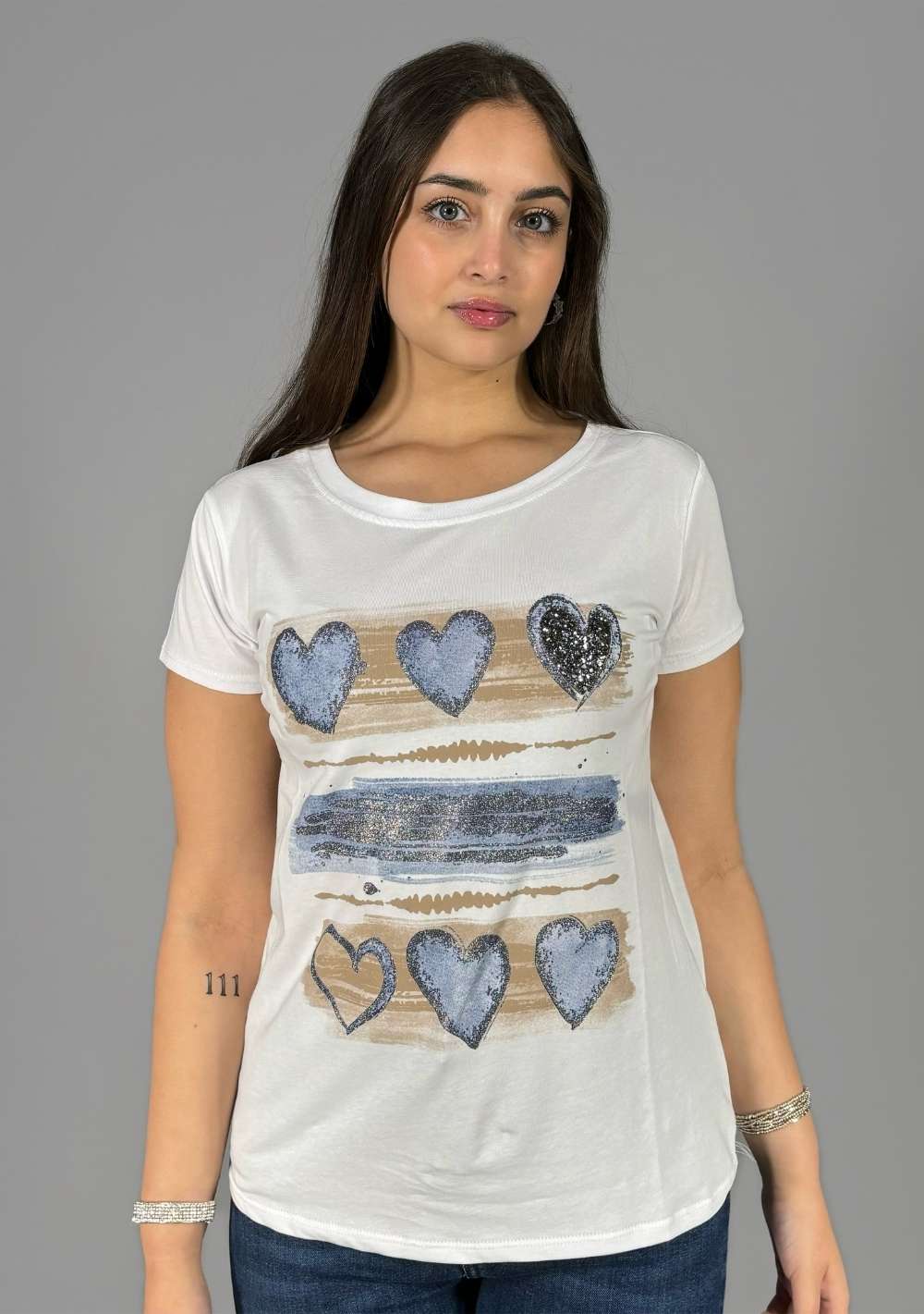 T-Shirt Slim "6 Cuori con Strisce"