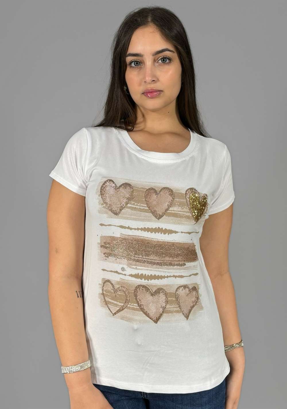 T-Shirt Slim "6 Cuori con Strisce"