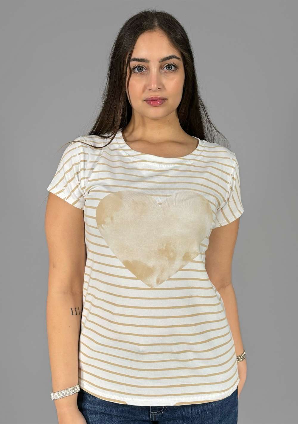 T-Shirt Slim "Righe con Cuore"