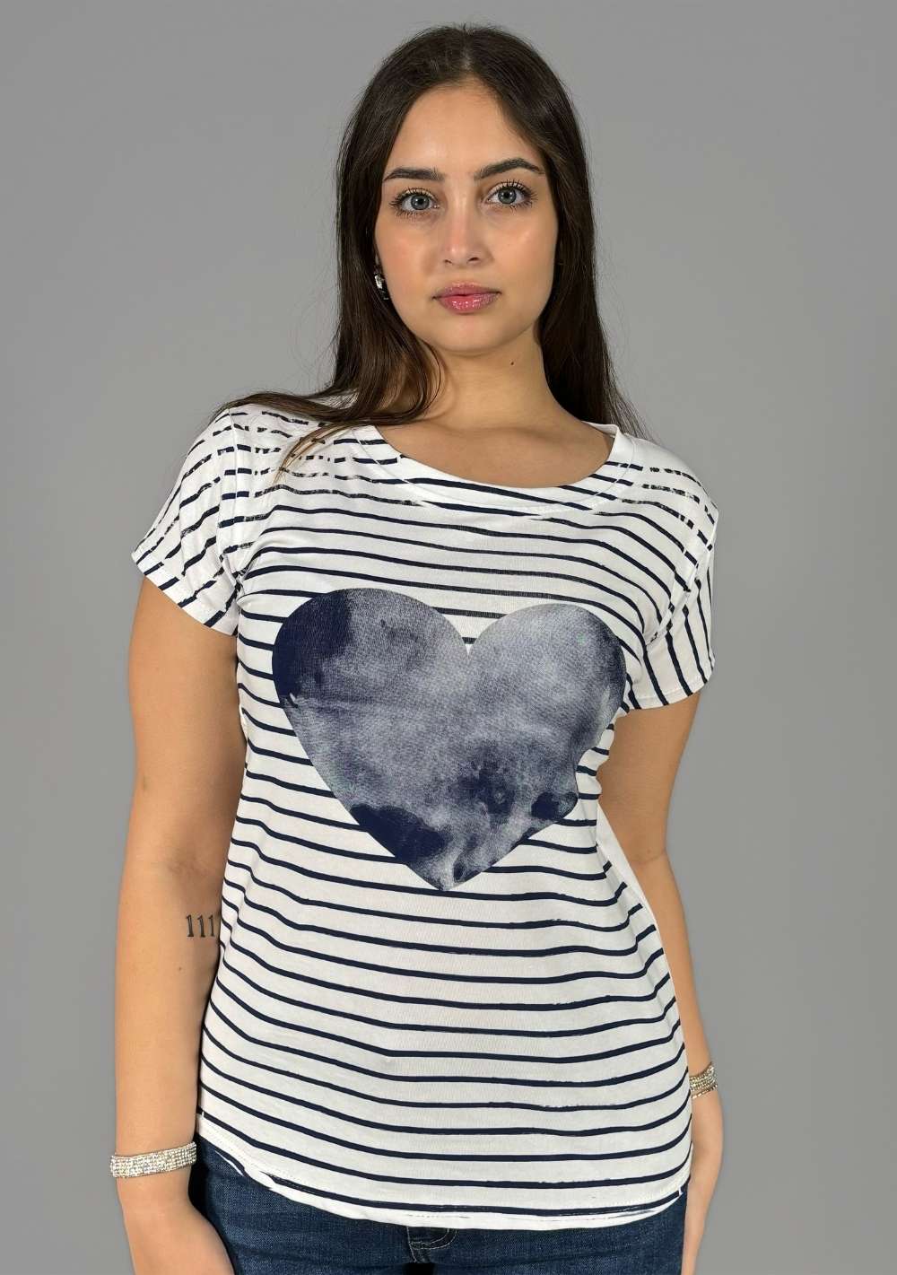 T-Shirt Slim "Righe con Cuore"