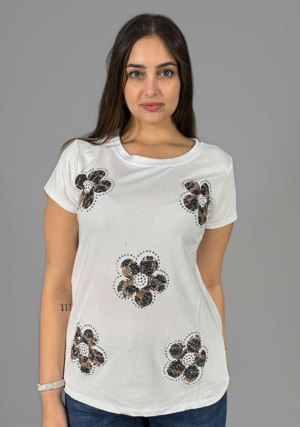T-Shirt Slim "Margherite Paillettes"