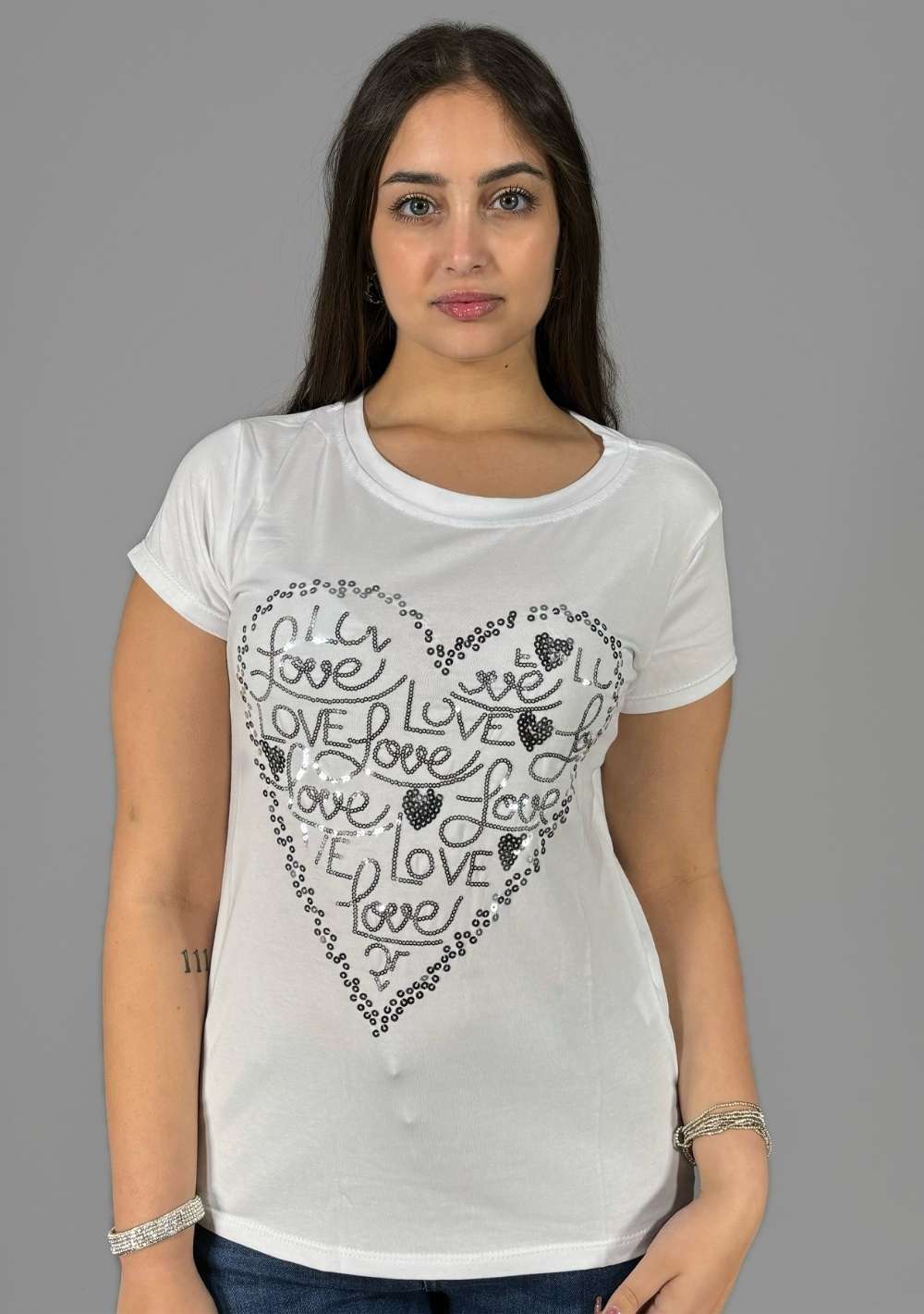 T-Shirt Slim "Cuore Paillettes"