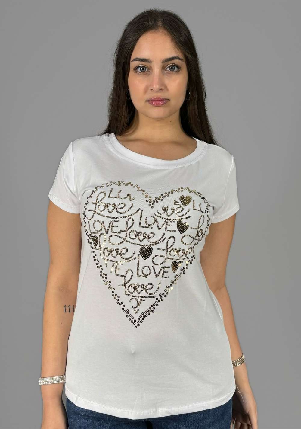 T-Shirt Slim "Cuore Paillettes"