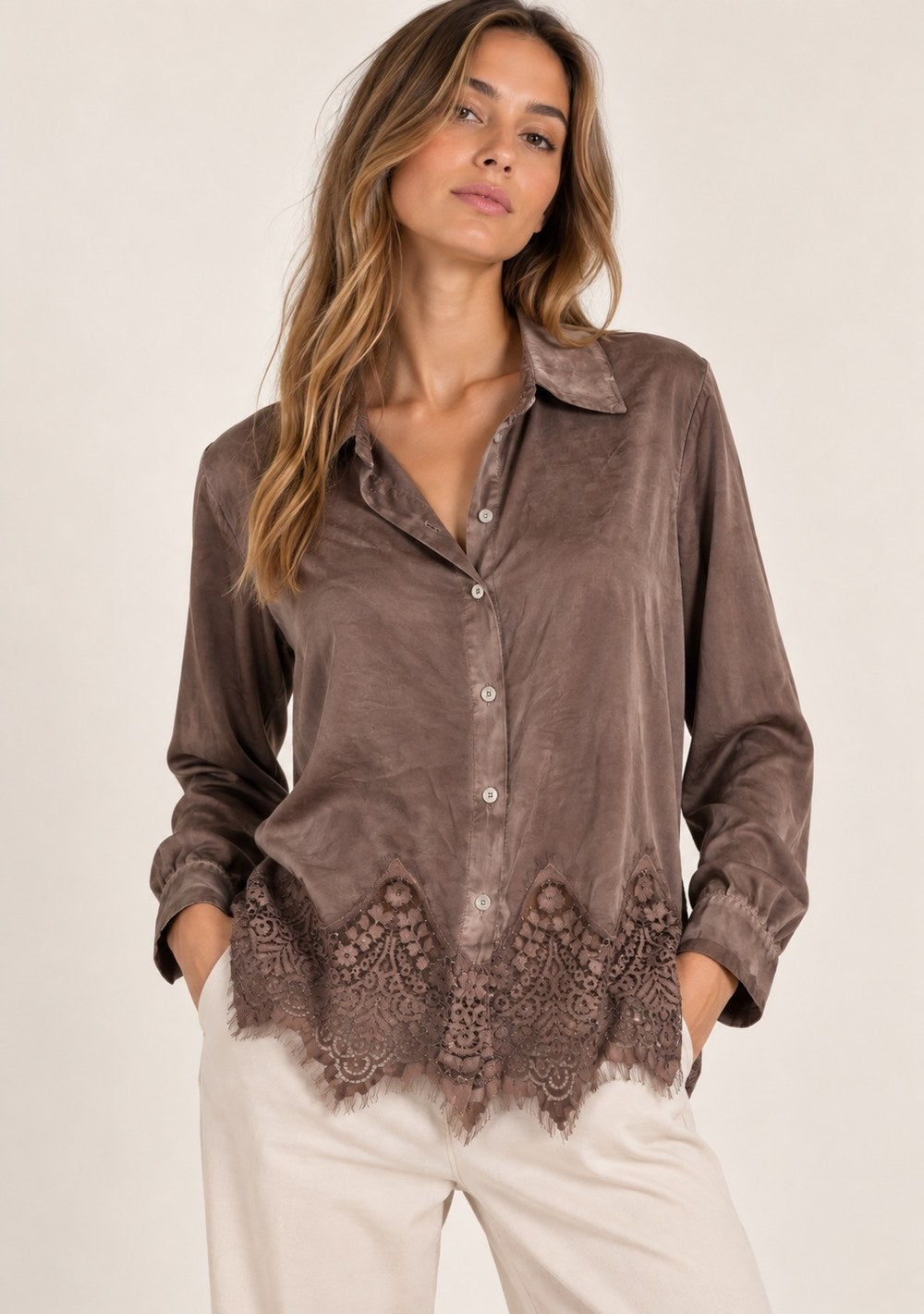 Camicia con Merletto da donna in colore moro