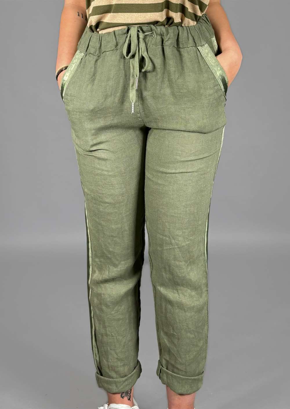 Pantaloni con Banda Lino