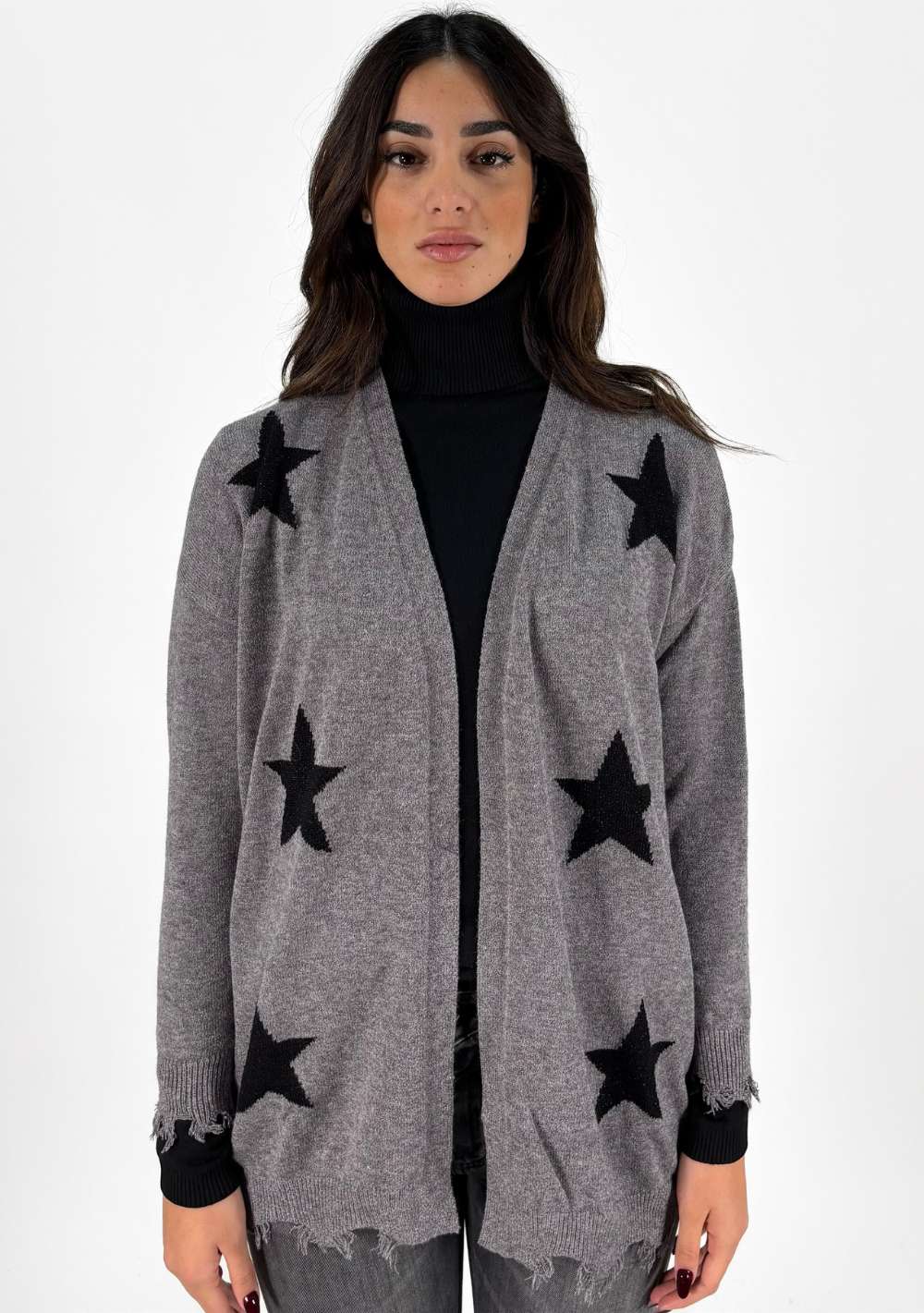 Cardigan Sfrangiato con Stelle