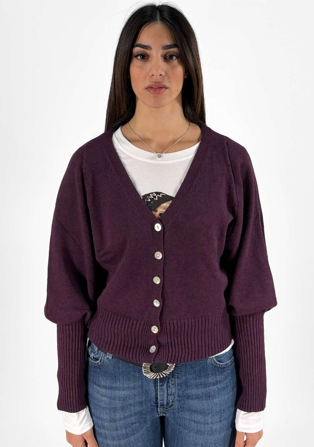 Cardigan 6 Bottoni Manica a Coste