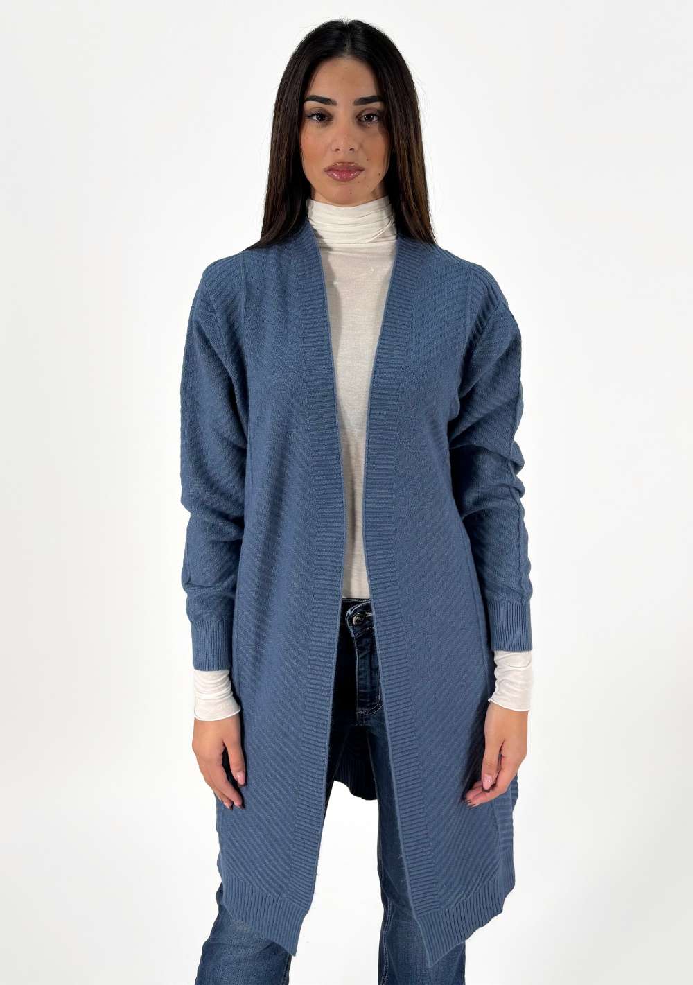 Cardigan Lungo Trama Diagonale