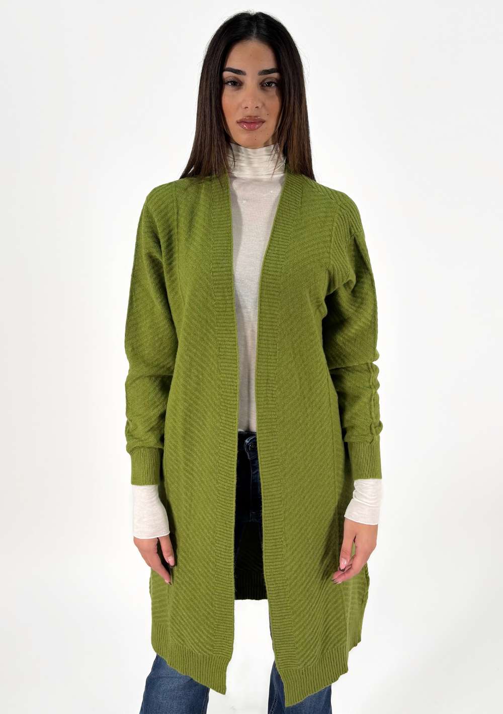 Cardigan Lungo Trama Diagonale