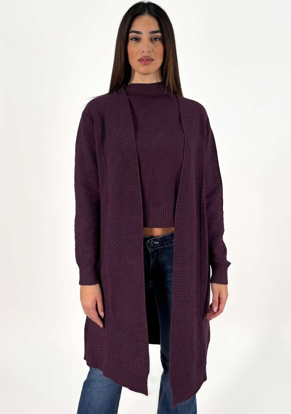 Cardigan Lungo Trama Diagonale