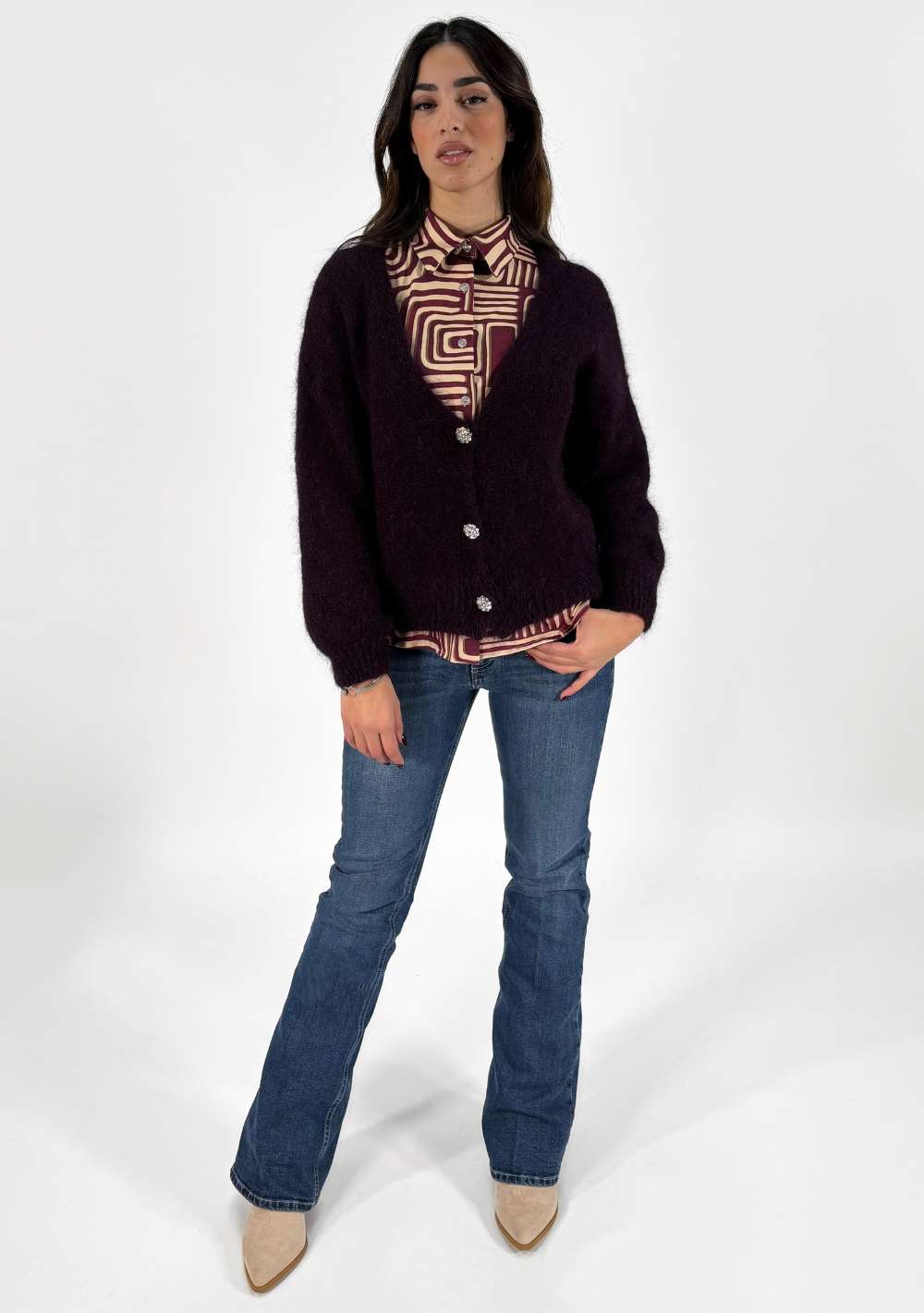 Cardigan in Mohair con Bottoni Gioiello