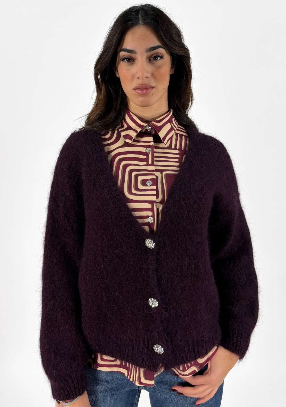 Cardigan in Mohair con Bottoni Gioiello