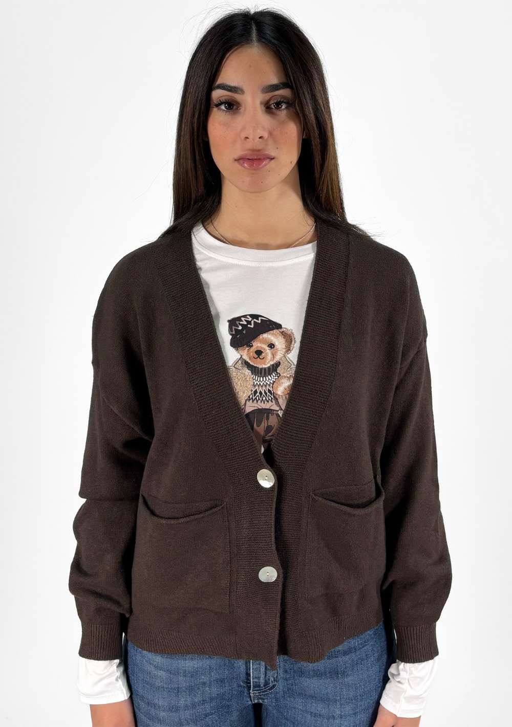 Cardigan 2 Bottoni con Tasche