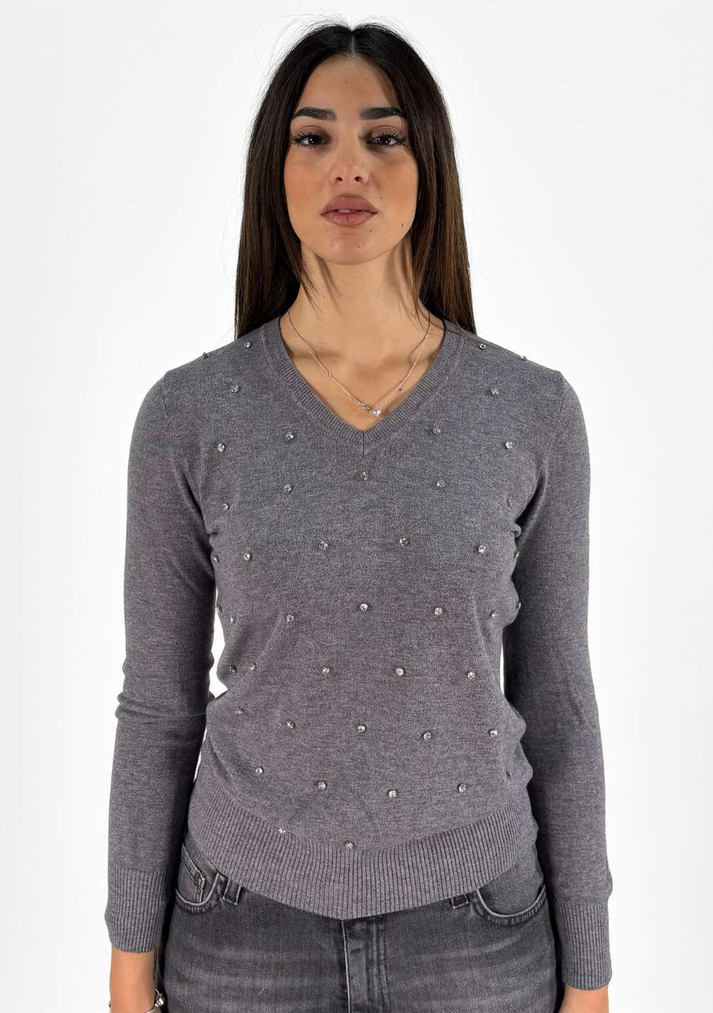 Maglia Scollo a V con Strass