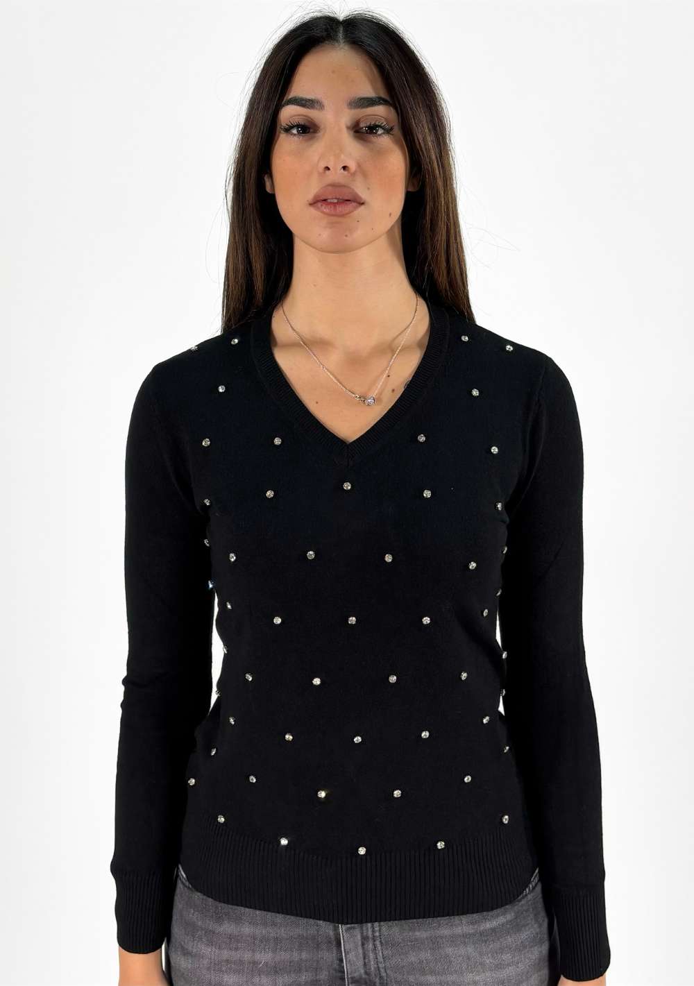 Maglia Scollo a V con Strass