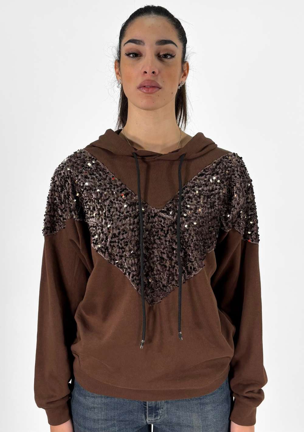 Felpa Cappuccio Paillettes