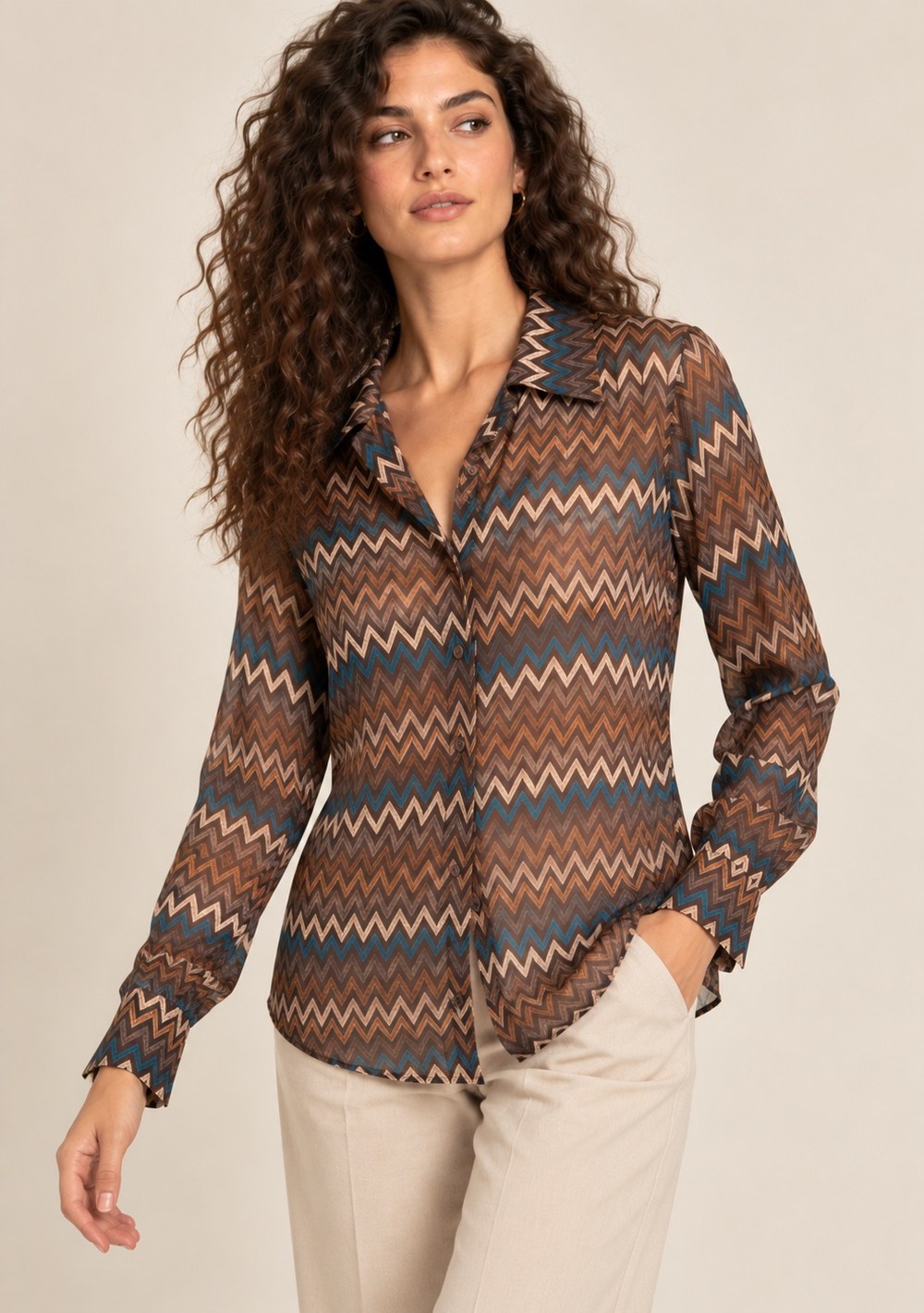 Camicia Misto Cashmere da donna in colore moro