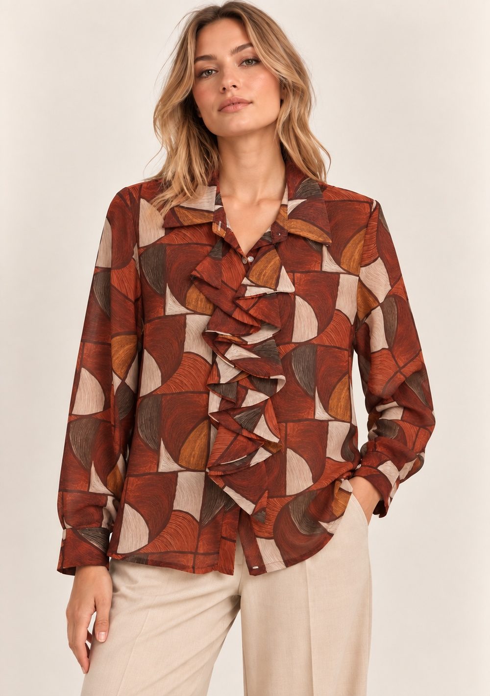 Camicia con Rouches da donna in colore coccio