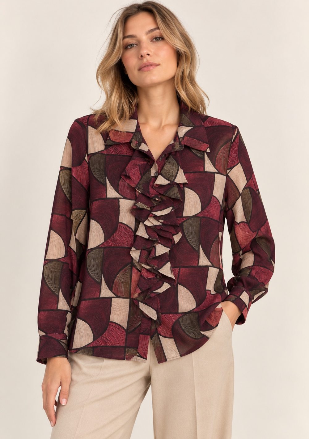 Camicia con Rouches da donna in colore vino