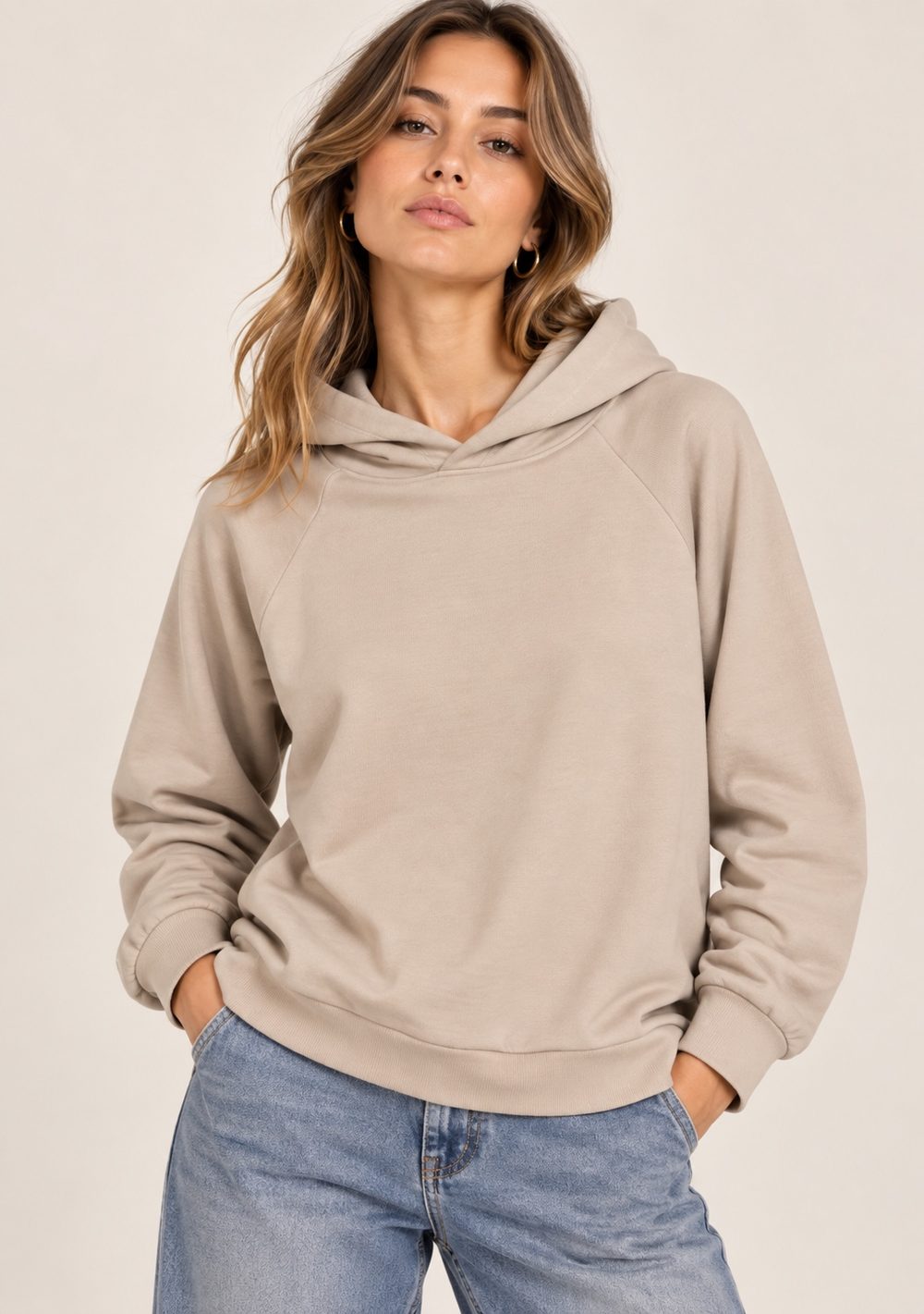 Maglia in Felpa Cappuccio da donna in colore beige