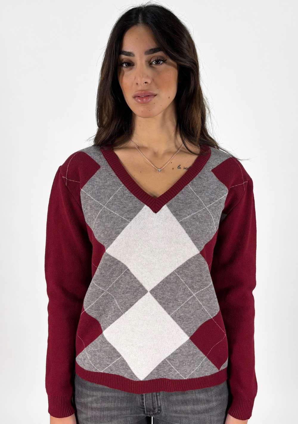 Maglia Scollo a V Fantasia Rombi