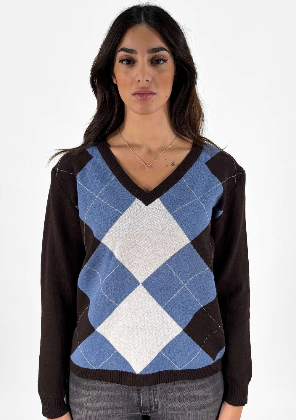 Maglia Scollo a V Fantasia Rombi