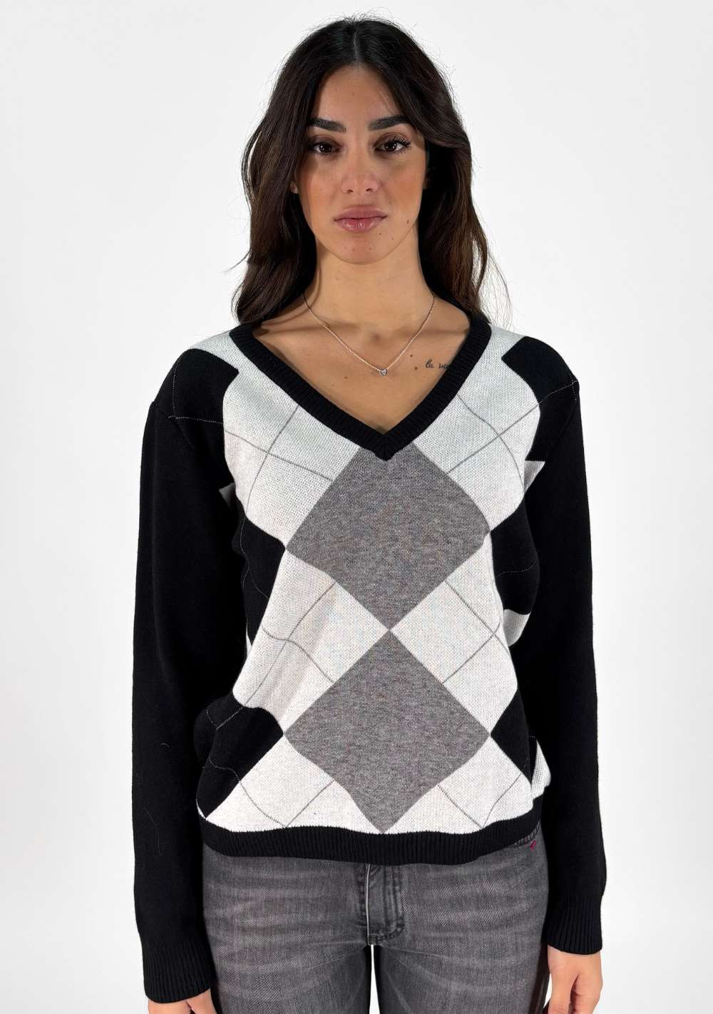 Maglia Scollo a V Fantasia Rombi