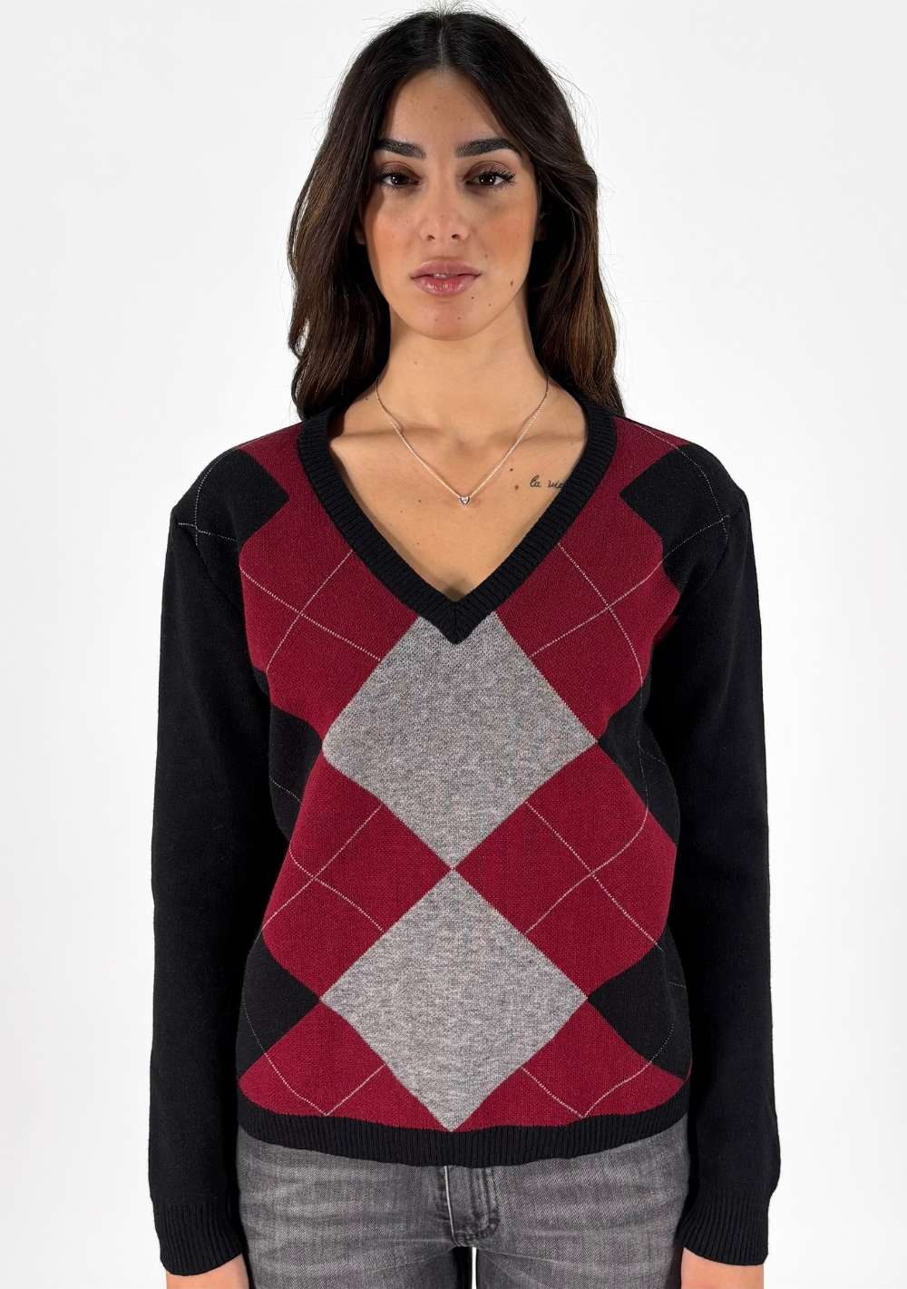 Maglia Scollo a V Fantasia Rombi