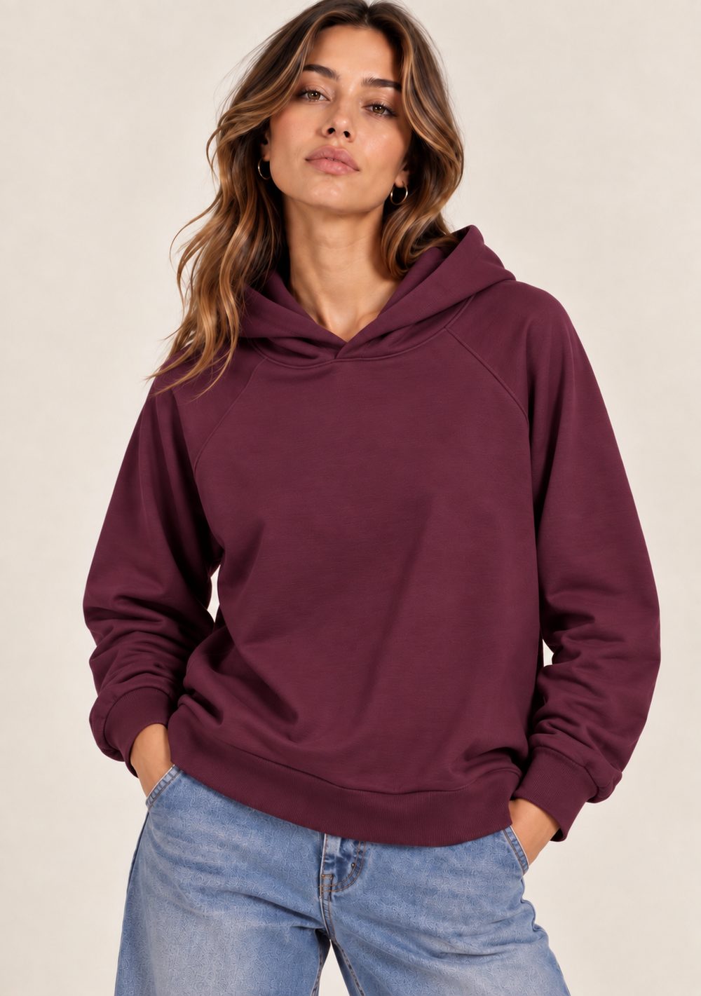 Maglia in Felpa Cappuccio da donna in colore vino