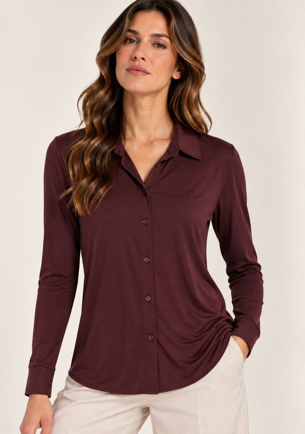 Camicia Tinta Unita da donna in colore vino