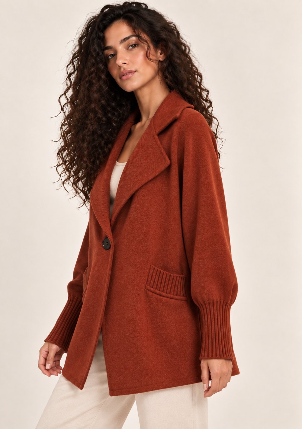 Cardigan 1 Bottone Tasche da donna in colore coccio, vista alternativa 2