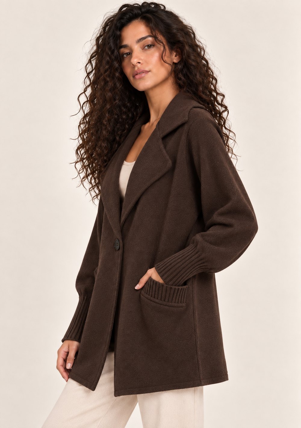 Cardigan 1 Bottone Tasche da donna in colore moro, vista alternativa 2