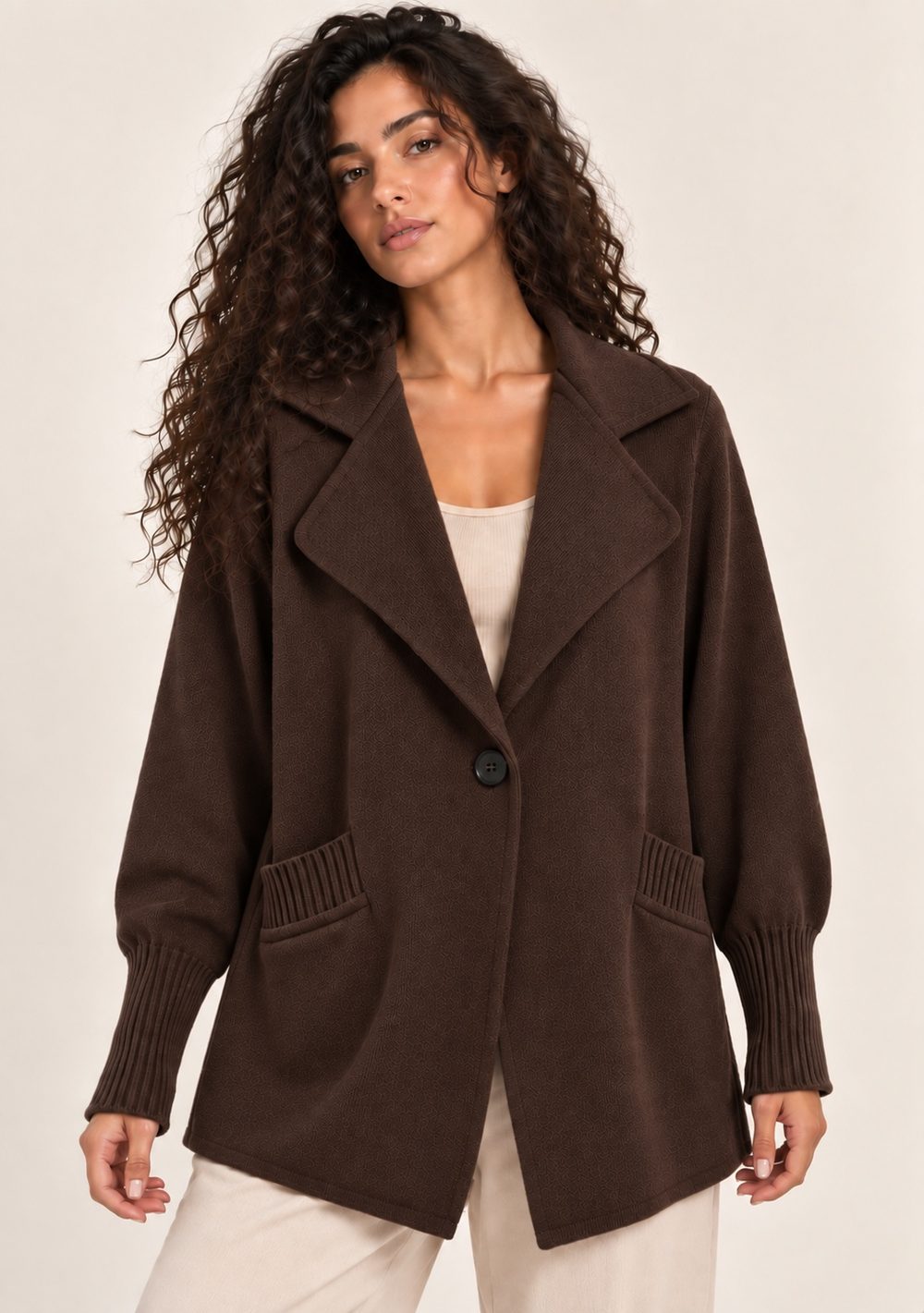 Cardigan 1 Bottone Tasche da donna in colore moro