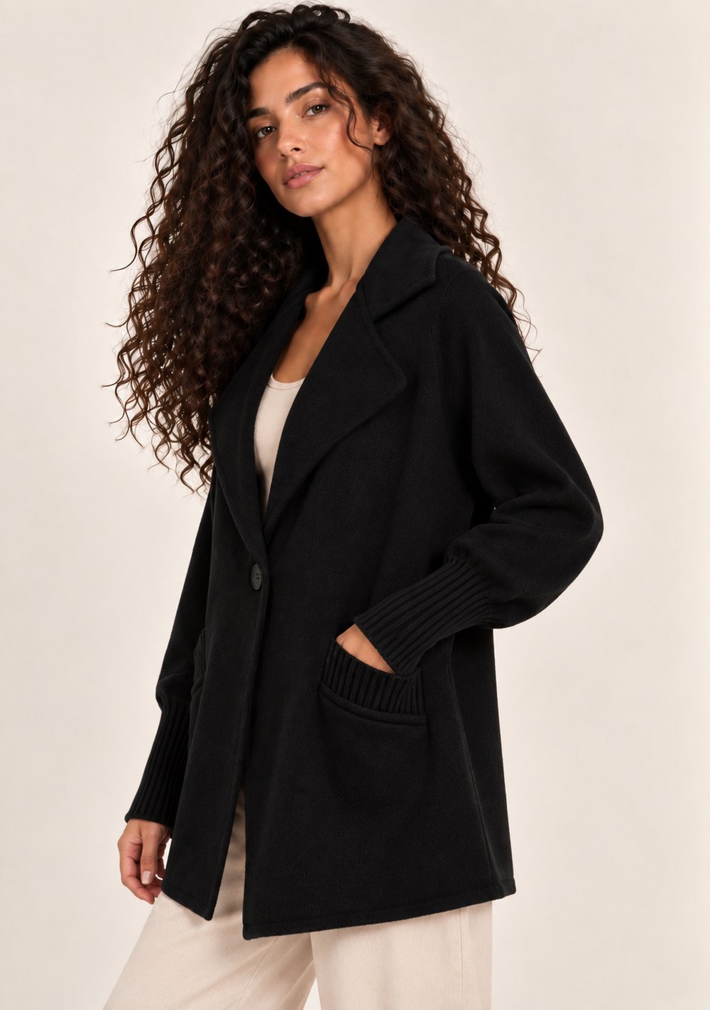 Cardigan 1 Bottone Tasche da donna in colore nero, vista alternativa 2