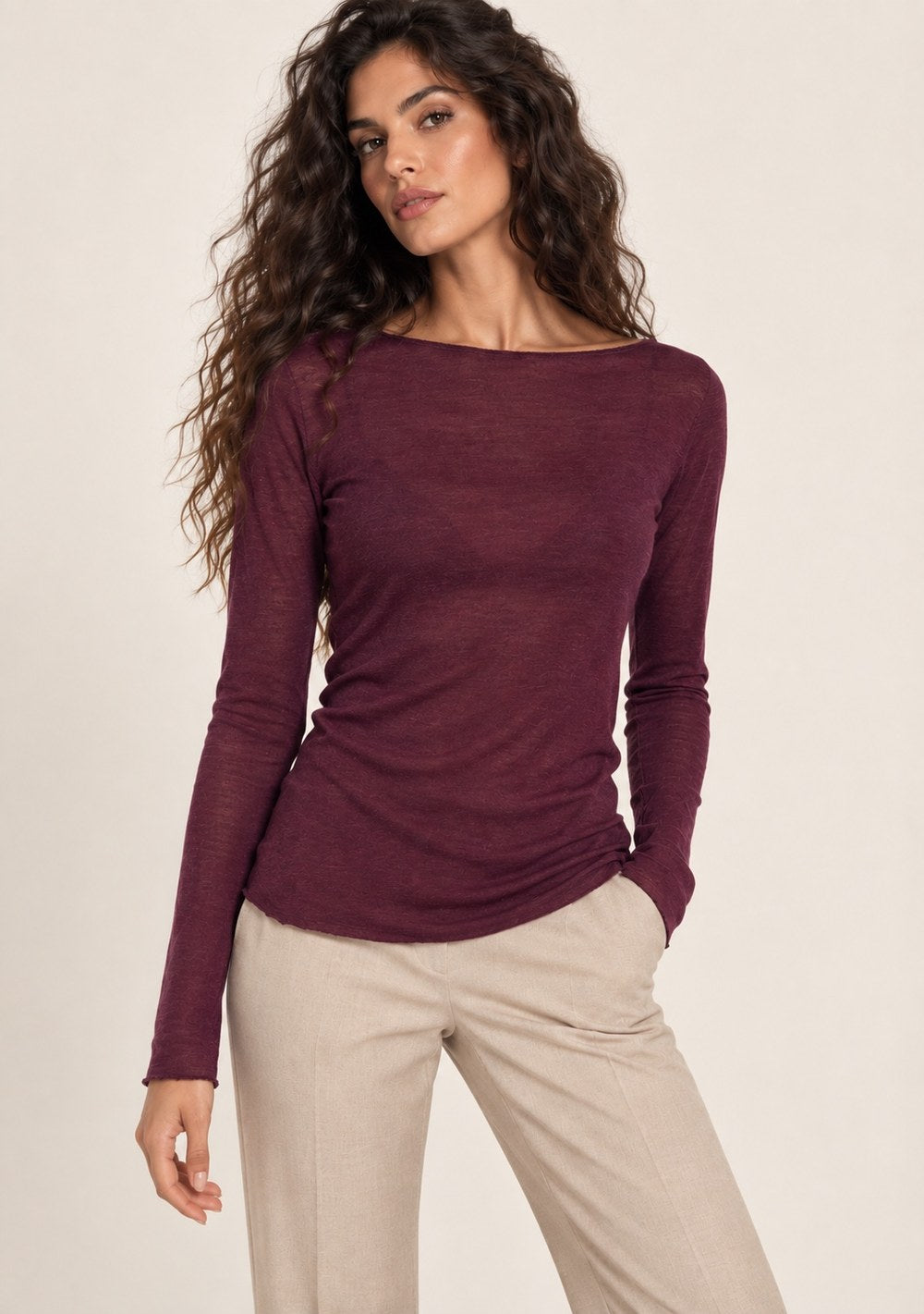 Maglia a Barca Misto Cashmere da donna in colore vino