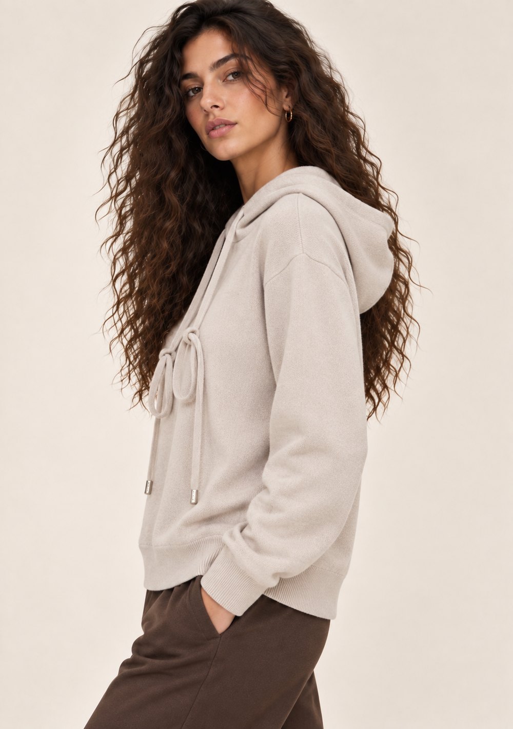 Maglia con Cappuccio da donna in colore beige, vista alternativa 2