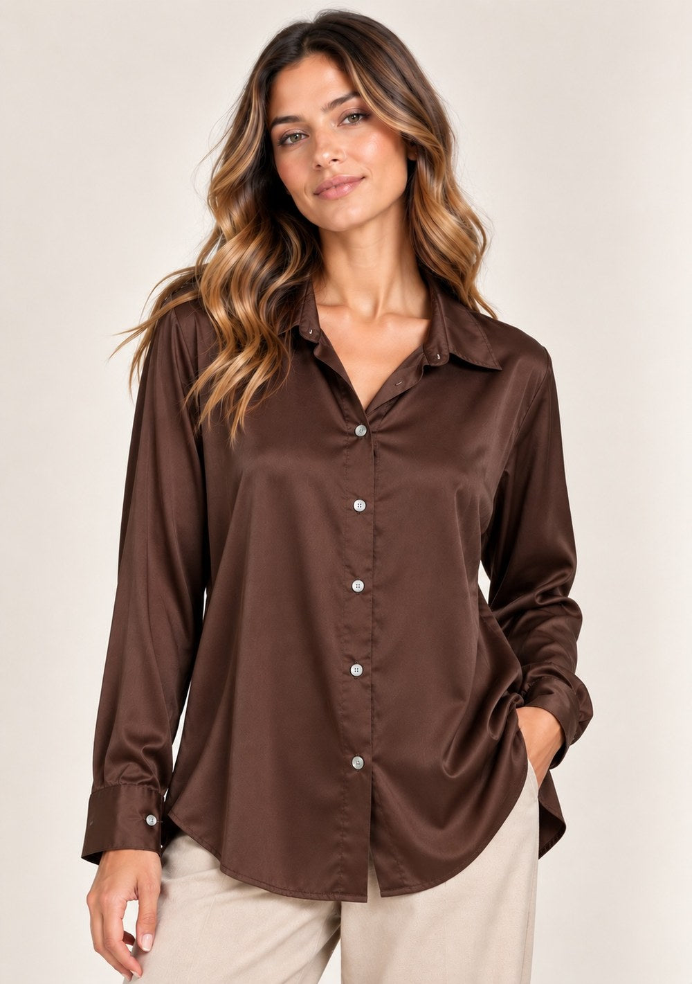 Camicia Satin da donna in colore moro