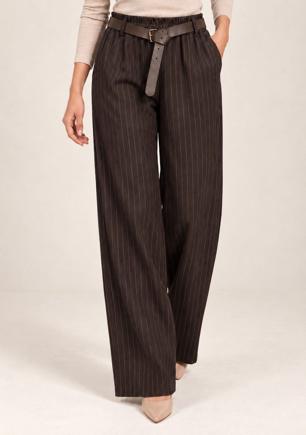 Pantaloni Palazzo Gessati da donna in colore moro